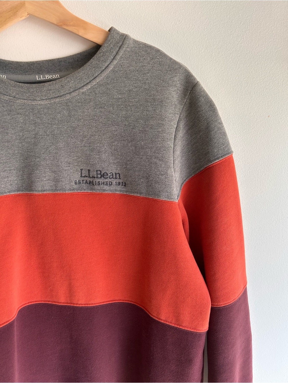 L.L. Bean Men's Crewneck Sweater in Gray, Orange, Burgundy